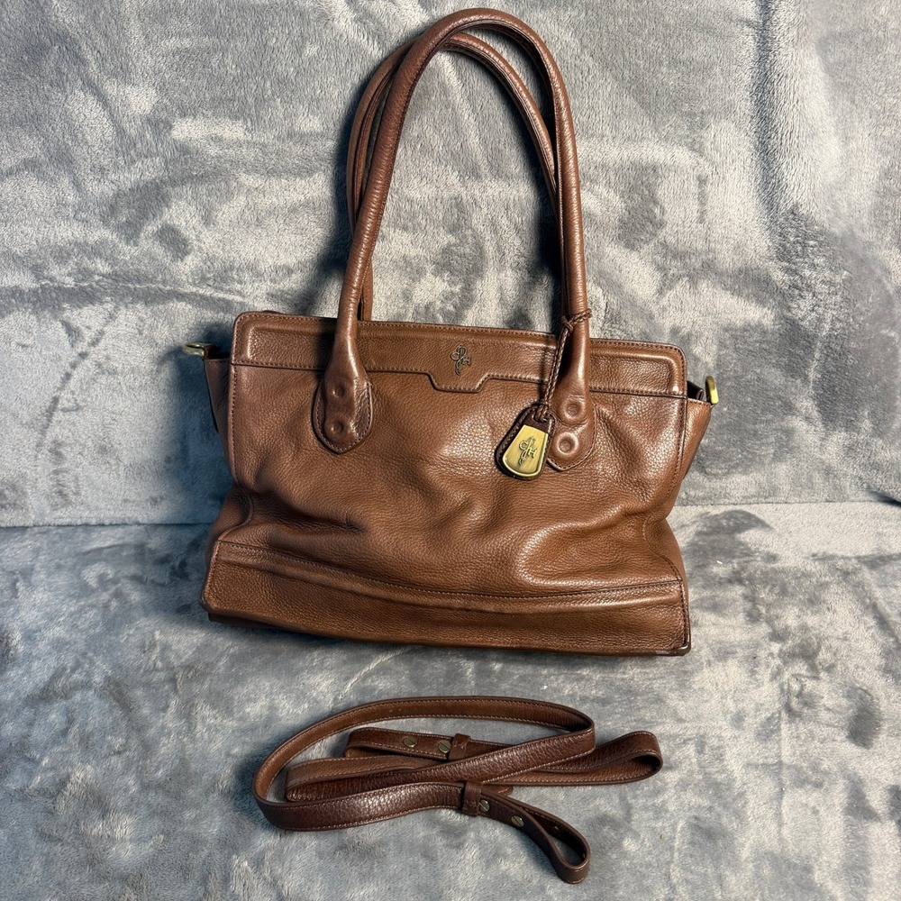 Cole Haan Brown Pebbled Leather Satchel Handbag Shoulder Bag Brass Hardware Old